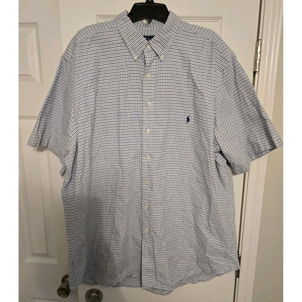 Polo Ralph Lauren Shirt Mens 2XLT Blue Classic Fit Button Down Short Sleeve Pony